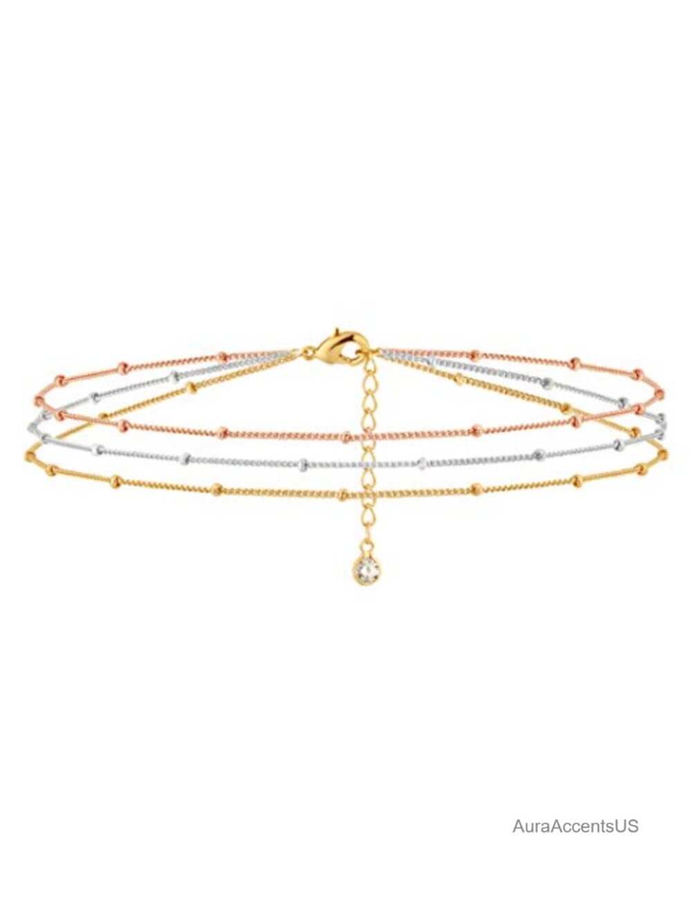 Layered Satellite Chain Bracelet with Cubic Zirconia, Lobster Clasp